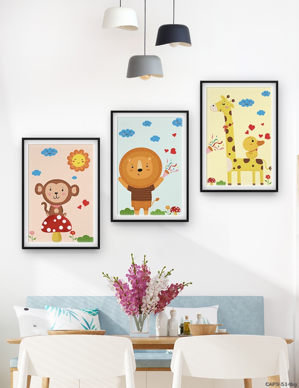 Khỉ - sư tử - hươu cao cổ - tranh vẽ CAP3-514kg